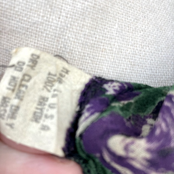 Vintage 90s Alexander Brown Floral Sheer Cardigan Lace Tie Rayon Purple Green XL - Picture 8 of 8